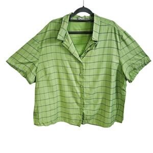 Carolina Colours Plus Size 22W Polo Shirt Blouse Spring Green Windowpane Check